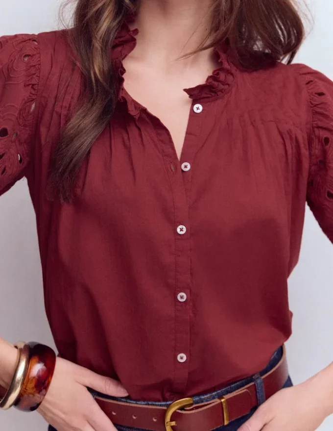 Cutwork Puff Sleeve Top Russet Cutwork Puff Sleeve Top Russet