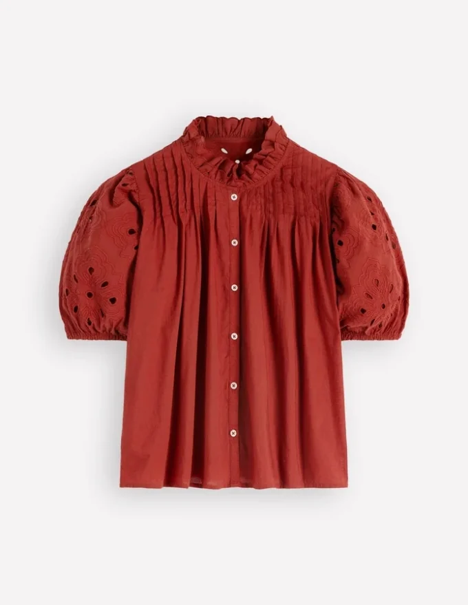 Cutwork Puff Sleeve Top Russet Cutwork Puff Sleeve Top Russet