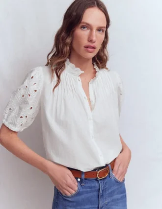 Cutwork Puff Sleeve Top White