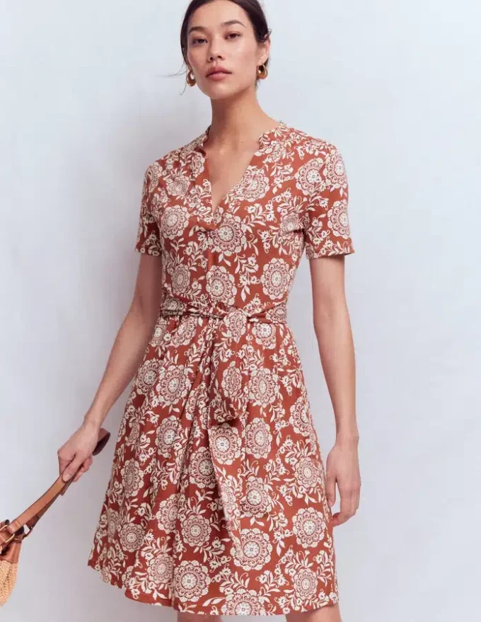 Daisy Flippy Jersey Dress Brown, Decorative Blossom Daisy Flippy Jersey Dress Brown, Decorative Blossom