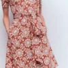 Daisy Flippy Jersey Dress Brown, Decorative Blossom Daisy Flippy Jersey Dress Brown, Decorative Blossom