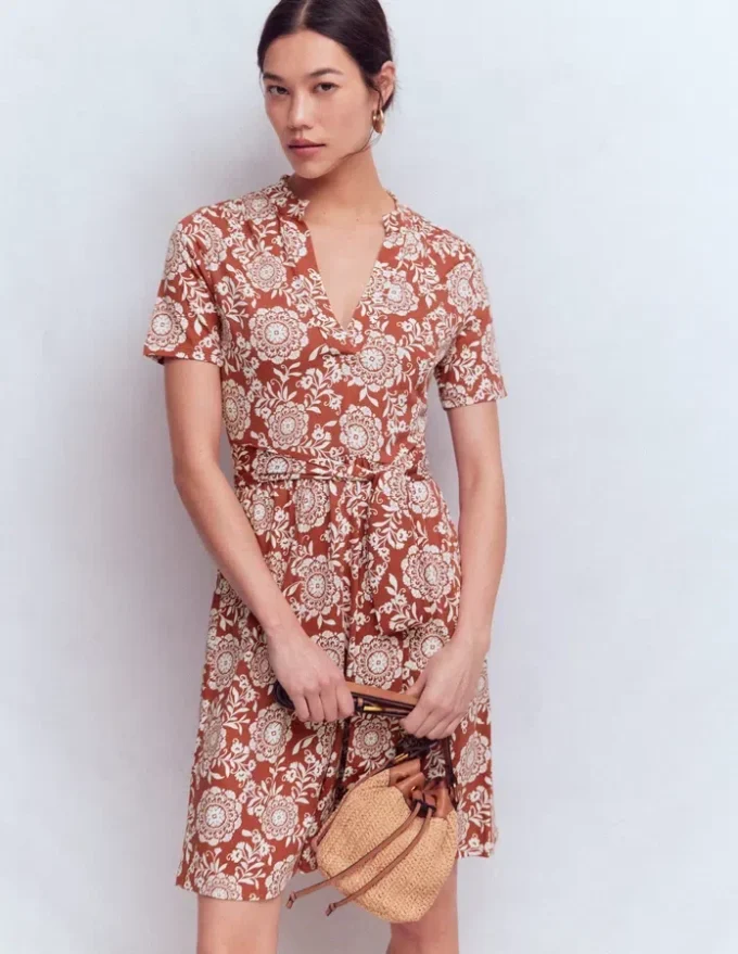 Daisy Flippy Jersey Dress Brown, Decorative Blossom Daisy Flippy Jersey Dress Brown, Decorative Blossom