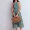 Daphne Double Cloth Dress Green Ornamental Foliage Daphne Double Cloth Dress Green Ornamental Foliage