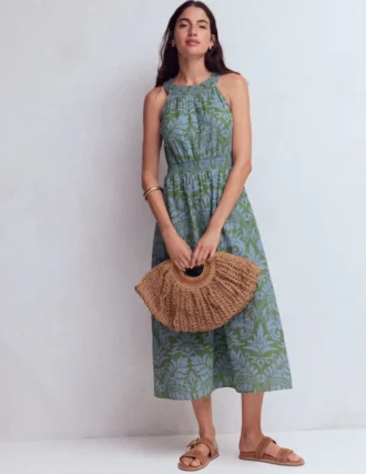 Daphne Double Cloth Dress Green Ornamental Foliage