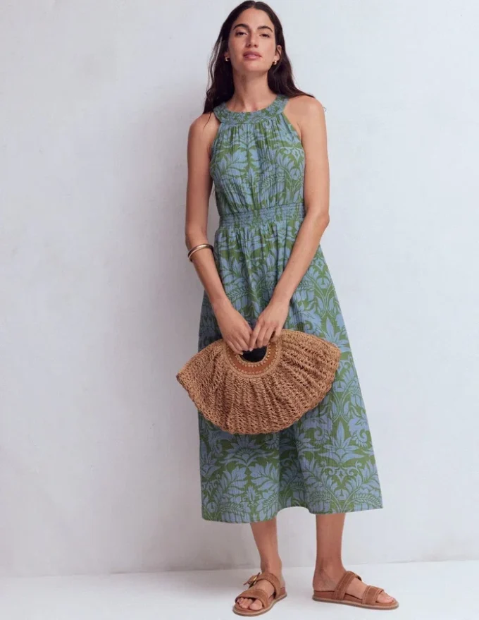Daphne Double Cloth Dress Green Ornamental Foliage Daphne Double Cloth Dress Green Ornamental Foliage