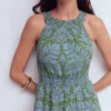 Daphne Double Cloth Dress Green Ornamental Foliage Daphne Double Cloth Dress Green Ornamental Foliage
