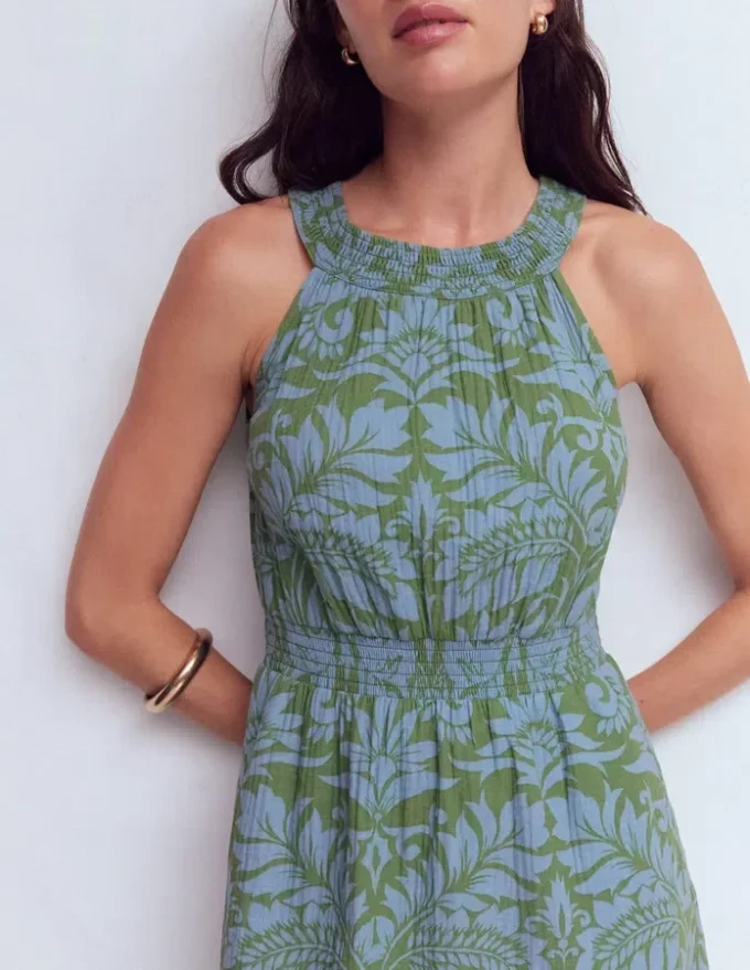Daphne Double Cloth Dress Green Ornamental Foliage Daphne Double Cloth Dress Green Ornamental Foliage