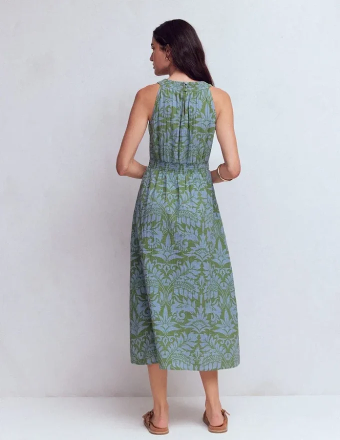 Daphne Double Cloth Dress Green Ornamental Foliage Daphne Double Cloth Dress Green Ornamental Foliage