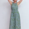 Daphne Double Cloth Dress Green Ornamental Foliage Daphne Double Cloth Dress Green Ornamental Foliage