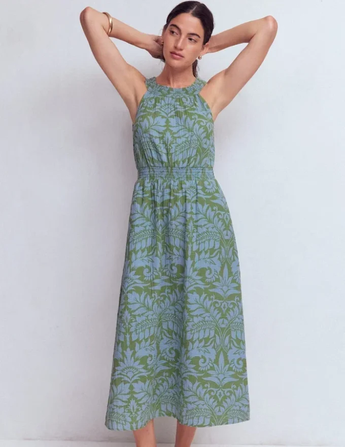Daphne Double Cloth Dress Green Ornamental Foliage Daphne Double Cloth Dress Green Ornamental Foliage