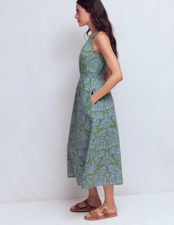 Daphne Double Cloth Dress Green Ornamental Foliage Daphne Double Cloth Dress Green Ornamental Foliage