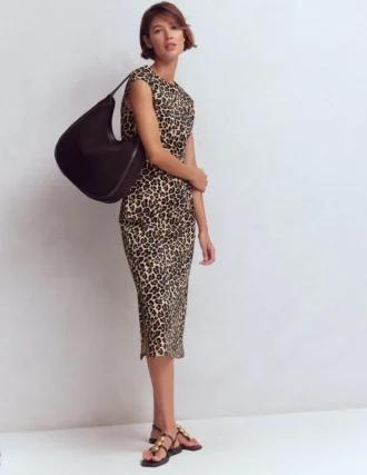 Delilah Twist Midi Dress Almond Milk, Cheetah Pop