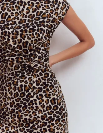 Delilah Twist Midi Dress Almond Milk, Cheetah Pop