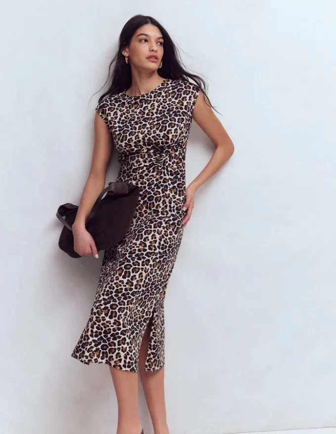 Delilah Twist Midi Dress Almond Milk, Cheetah Pop Delilah Twist Midi Dress Almond Milk, Cheetah Pop