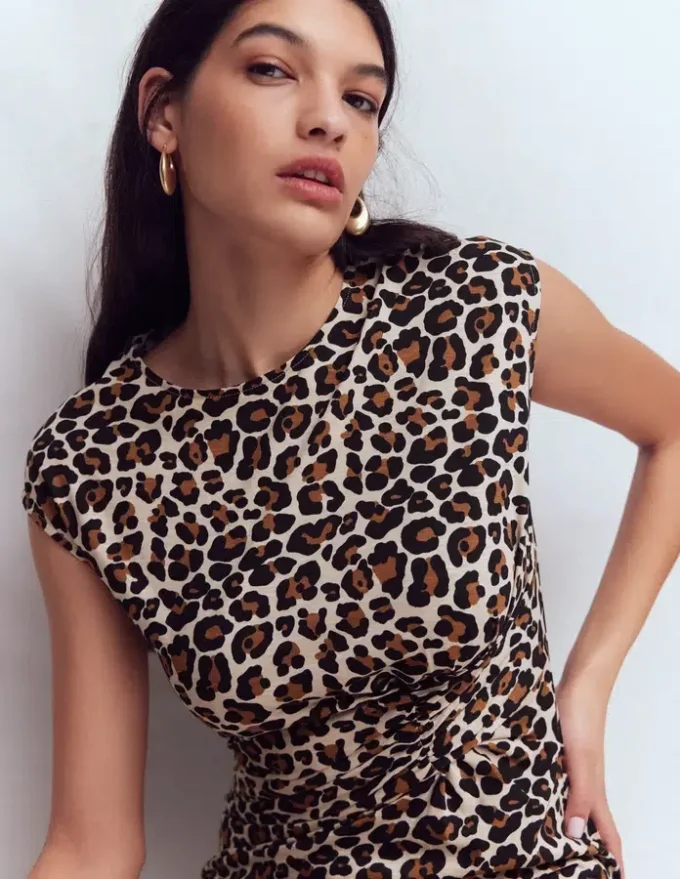 Delilah Twist Midi Dress Almond Milk, Cheetah Pop Delilah Twist Midi Dress Almond Milk, Cheetah Pop