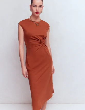 Delilah Twist Midi Dress Burnt Orange