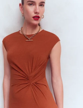 Delilah Twist Midi Dress Burnt Orange