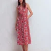 Delphine Midi Sleeveless Dress Blood Orange, Gardenia
