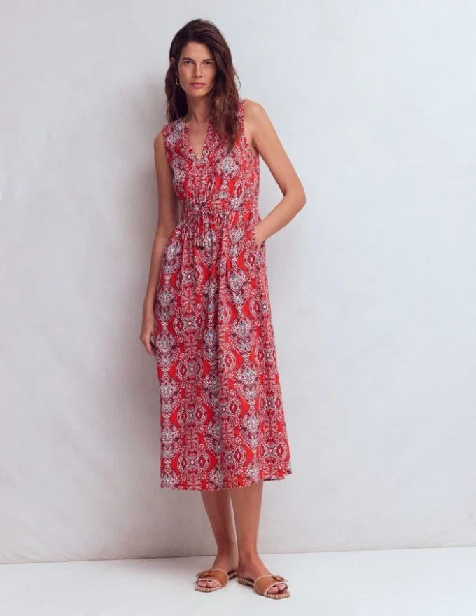 Delphine Midi Sleeveless Dress Blood Orange, Gardenia