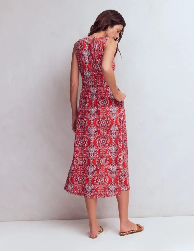 Delphine Midi Sleeveless Dress Blood Orange, Gardenia
