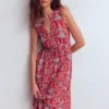 Delphine Midi Sleeveless Dress Blood Orange, Gardenia
