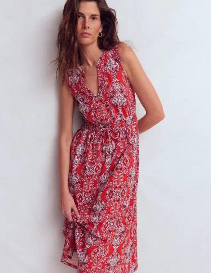 Delphine Midi Sleeveless Dress Blood Orange, Gardenia
