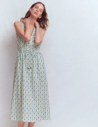 Delphine Midi Sleeveless Dress Ivory, Flower Lattice