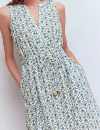 Delphine Midi Sleeveless Dress Ivory, Flower Lattice
