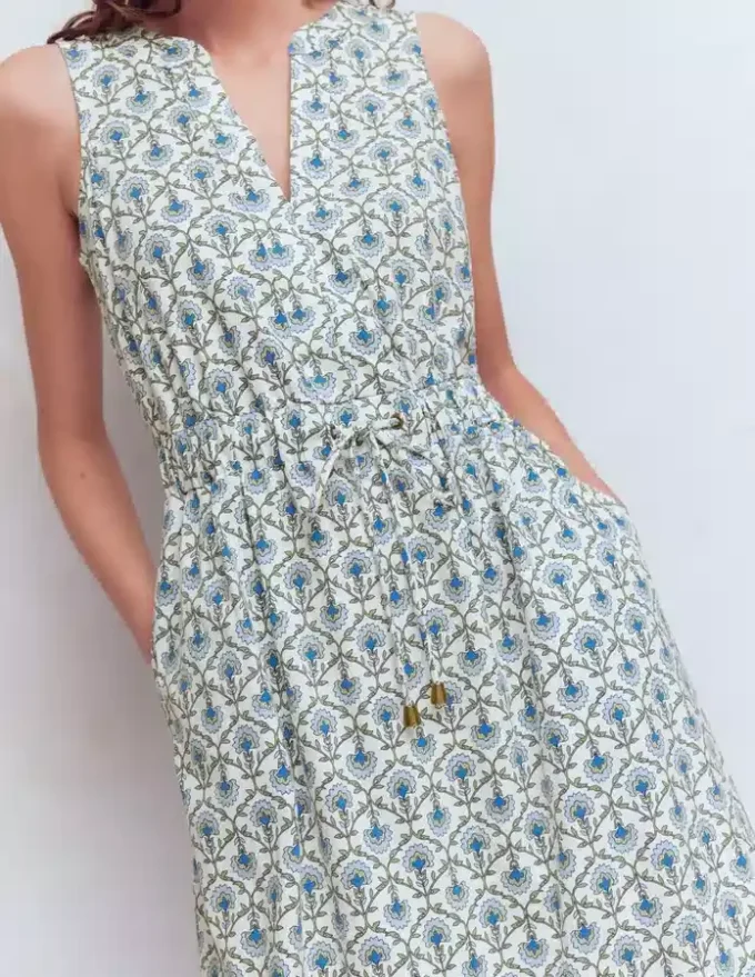Delphine Midi Sleeveless Dress Ivory, Flower Lattice Delphine Midi Sleeveless Dress Ivory, Flower Lattice