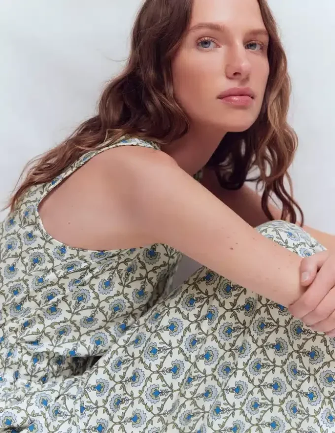 Delphine Midi Sleeveless Dress Ivory, Flower Lattice Delphine Midi Sleeveless Dress Ivory, Flower Lattice