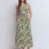 Delphine Midi Sleeveless Dress Olive, Shadow Blossom Delphine Midi Sleeveless Dress Olive, Shadow Blossom