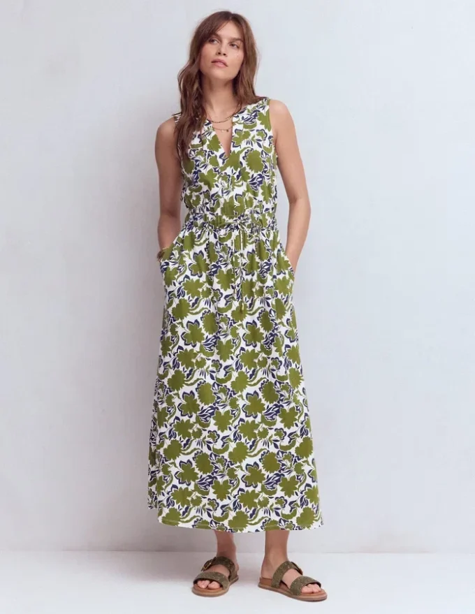 Delphine Midi Sleeveless Dress Olive, Shadow Blossom Delphine Midi Sleeveless Dress Olive, Shadow Blossom