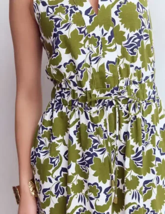 Delphine Midi Sleeveless Dress Olive, Shadow Blossom