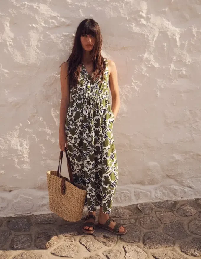 Delphine Midi Sleeveless Dress Olive, Shadow Blossom Delphine Midi Sleeveless Dress Olive, Shadow Blossom