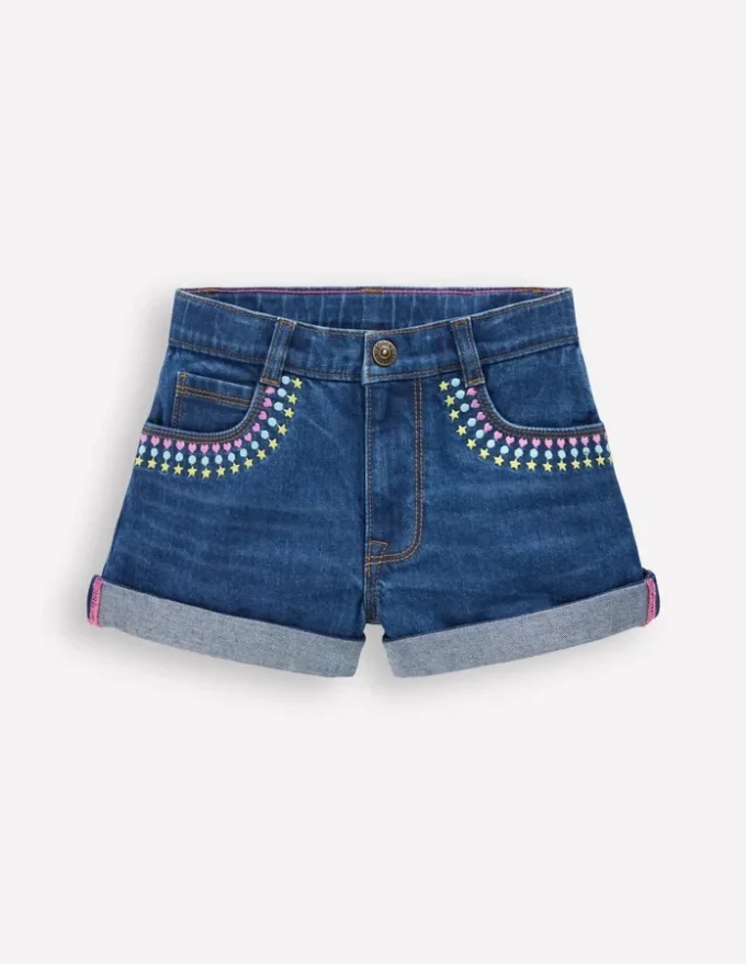Denim Shorts Mid Vintage Embroidered