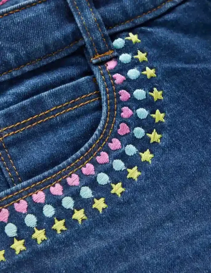 Denim Shorts Mid Vintage Embroidered