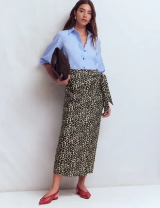 Dimitra Linen Column Skirt Almond Milk, Cheetah Pop