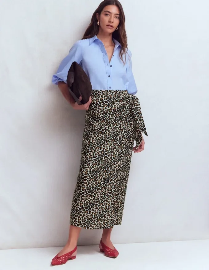 Dimitra Linen Column Skirt Almond Milk, Cheetah Pop Dimitra Linen Column Skirt Almond Milk, Cheetah Pop
