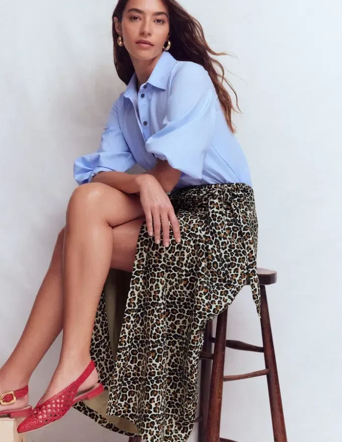 Dimitra Linen Column Skirt Almond Milk, Cheetah Pop Dimitra Linen Column Skirt Almond Milk, Cheetah Pop