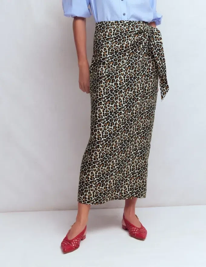 Dimitra Linen Column Skirt Almond Milk, Cheetah Pop Dimitra Linen Column Skirt Almond Milk, Cheetah Pop