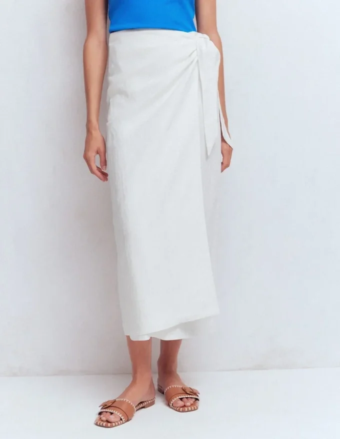 Dimitra Linen Column Skirt White Dimitra Linen Column Skirt White