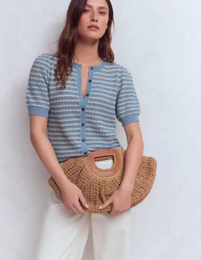 Dot Pointelle Cardigan Blue Stripe Dot Pointelle Cardigan Blue Stripe
