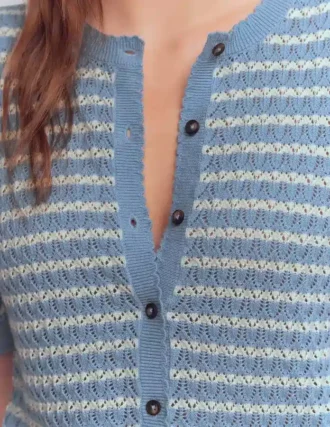 Dot Pointelle Cardigan Blue Stripe