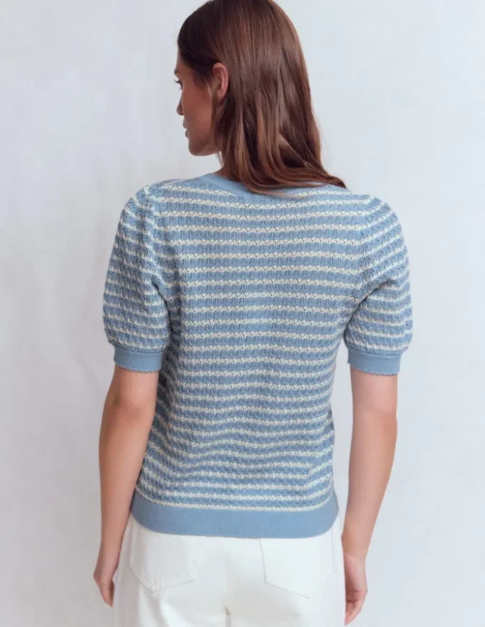 Dot Pointelle Cardigan Blue Stripe Dot Pointelle Cardigan Blue Stripe