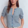 Dot Pointelle Cardigan Blue Stripe Dot Pointelle Cardigan Blue Stripe