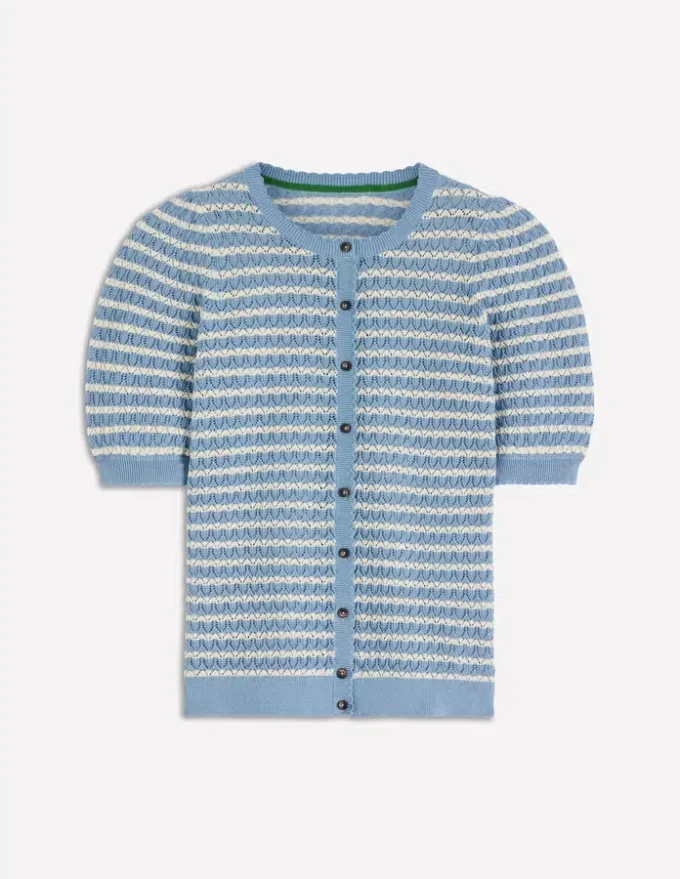 Dot Pointelle Cardigan Blue Stripe Dot Pointelle Cardigan Blue Stripe