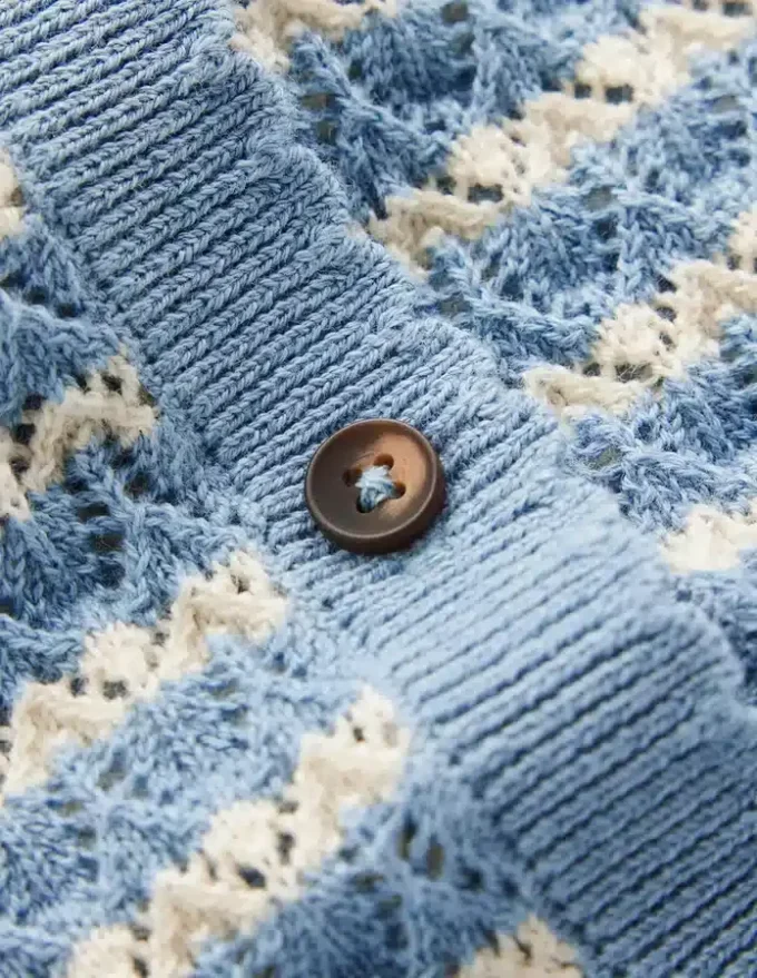 Dot Pointelle Cardigan Blue Stripe Dot Pointelle Cardigan Blue Stripe