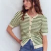 Dot Pointelle Cardigan Green Stripe Dot Pointelle Cardigan Green Stripe