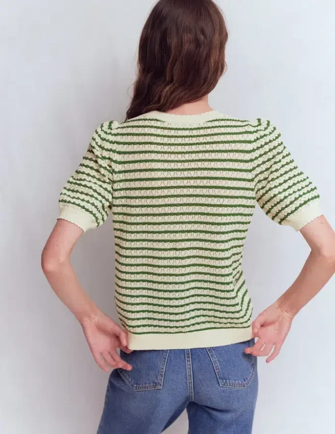 Dot Pointelle Cardigan Green Stripe Dot Pointelle Cardigan Green Stripe
