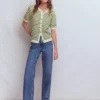 Dot Pointelle Cardigan Green Stripe Dot Pointelle Cardigan Green Stripe